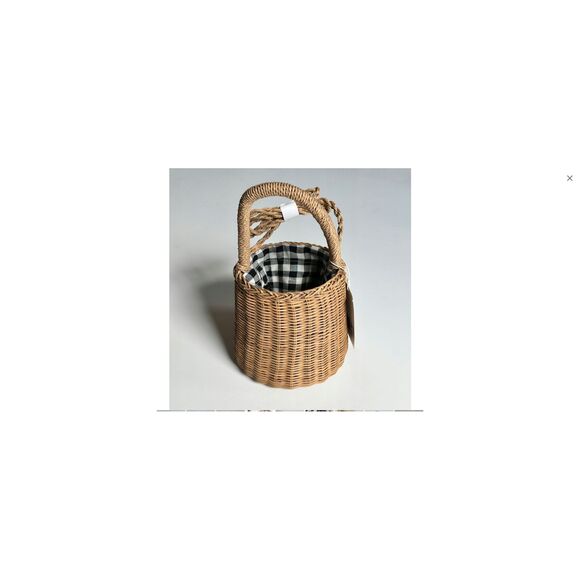 Zara Wicker Rattan Straw Gingham Crossbody Shoulder Bucket Basket Handbag (NWT) - Picture 4 of 10